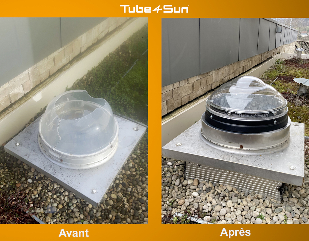 Dôme solarspot cassé - Avant-Après